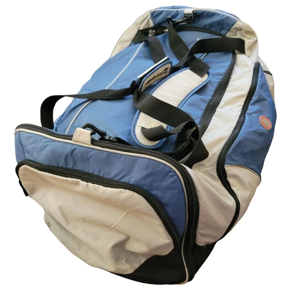 Timberland Large Blue & Grey Duffel Bag With Multiple Compartments Straps jj3643